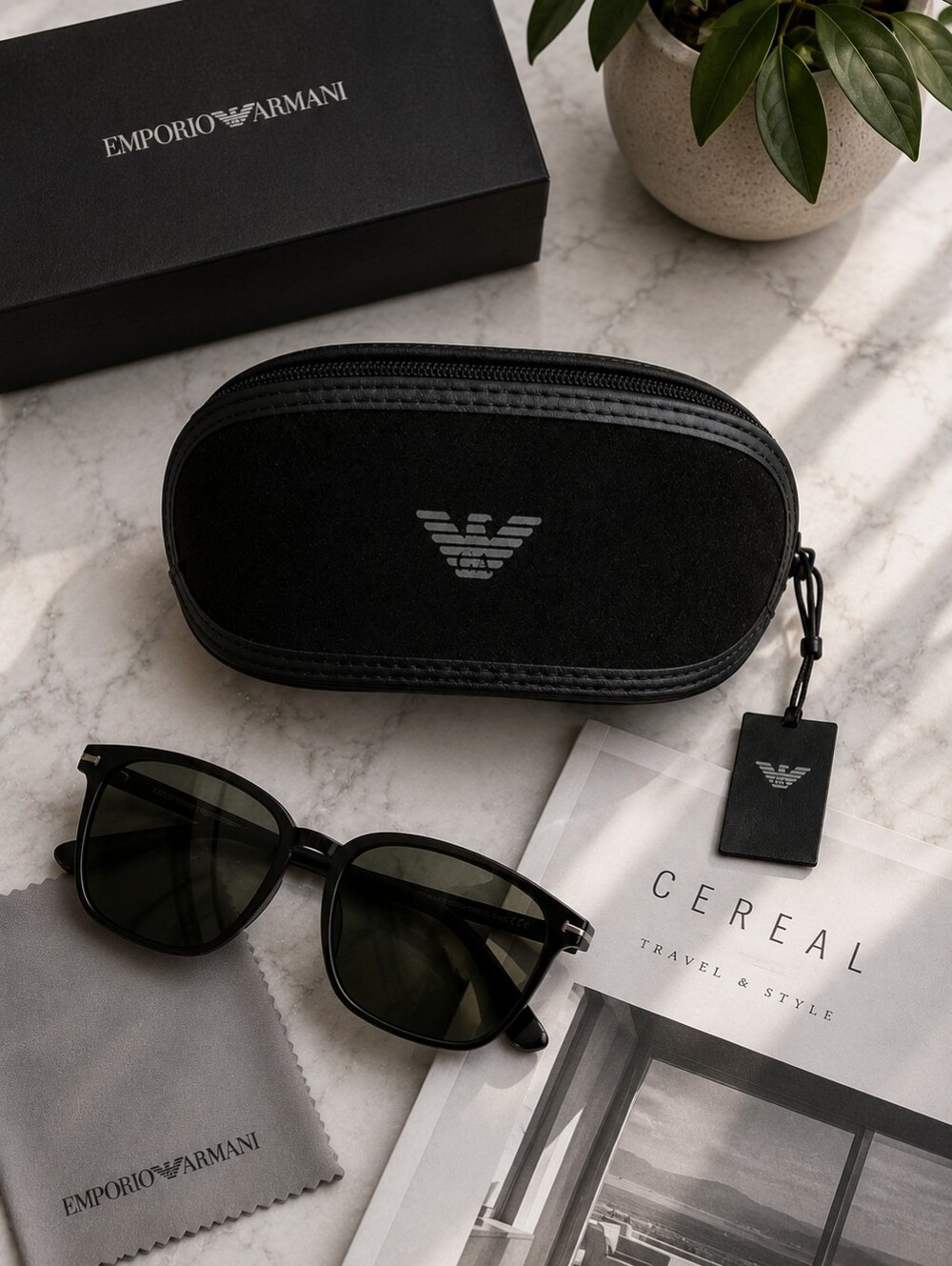 Emporio Armani Black Suede Logo Eyewear Case with Tag